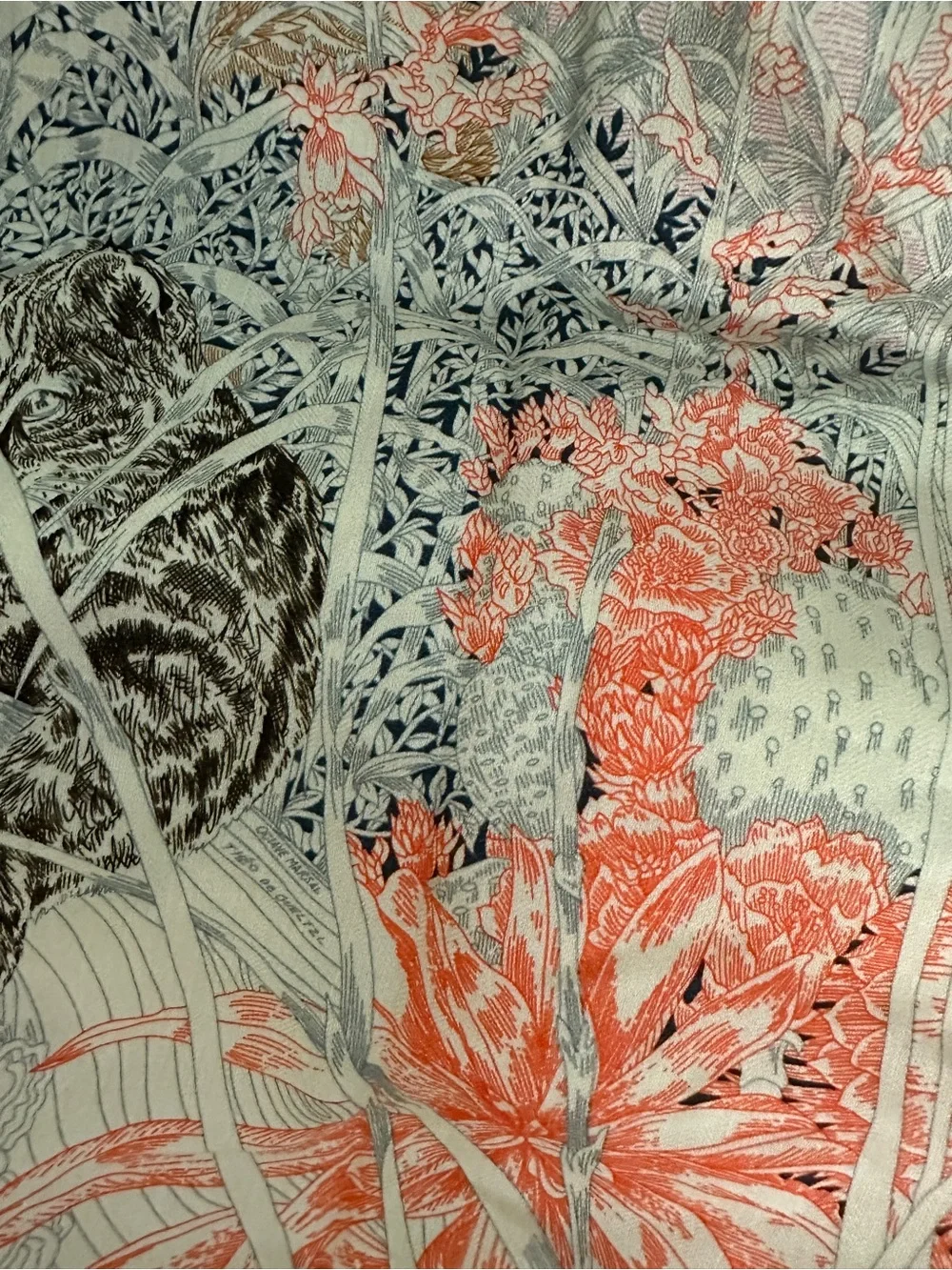 Hermes Floral Cashmere Silk Scarf in Orange, Pink, Navy, Brown - Picture 3 of 6